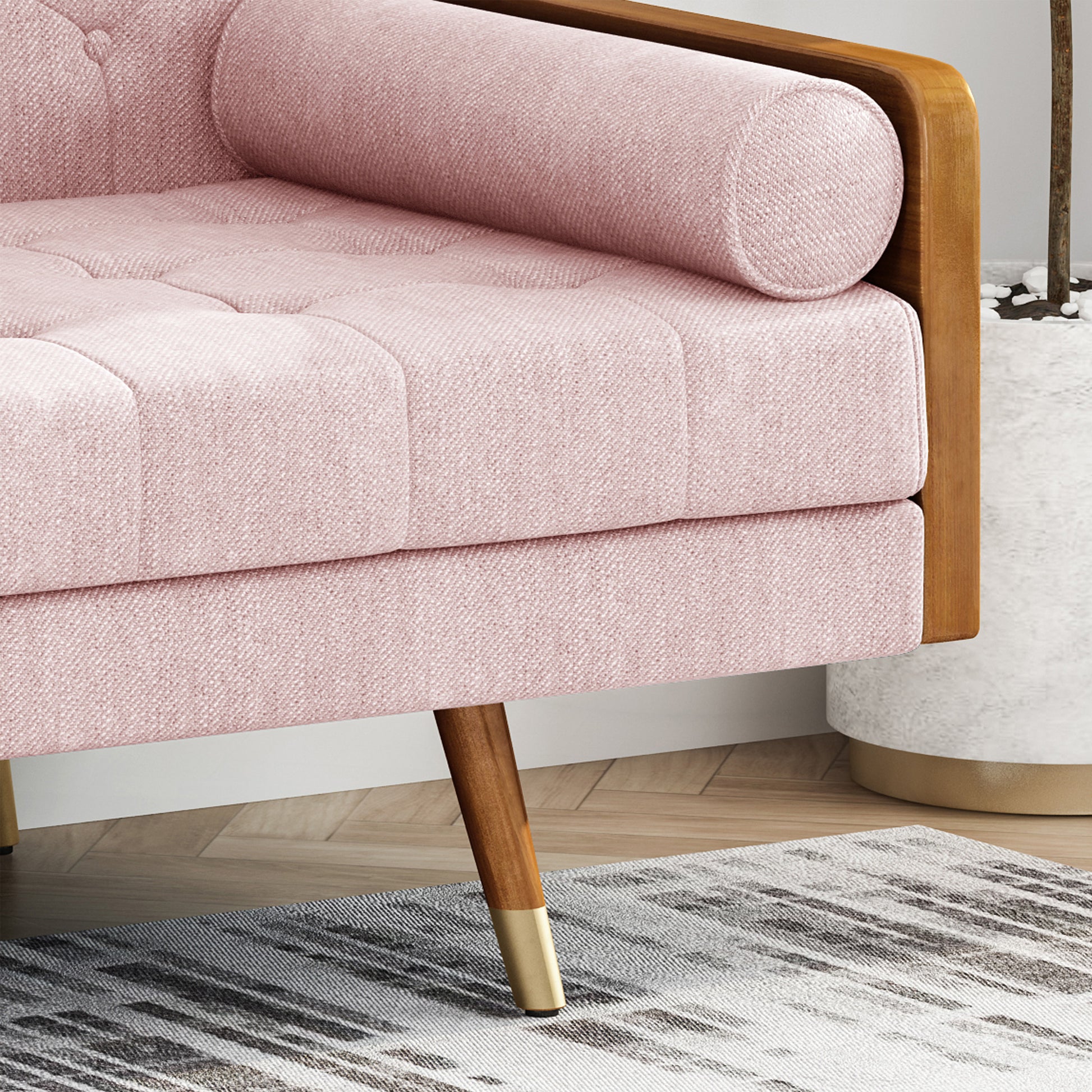 Blush 3 Seat Mid-Century Sofa - Fabric Upholstery for Living Room