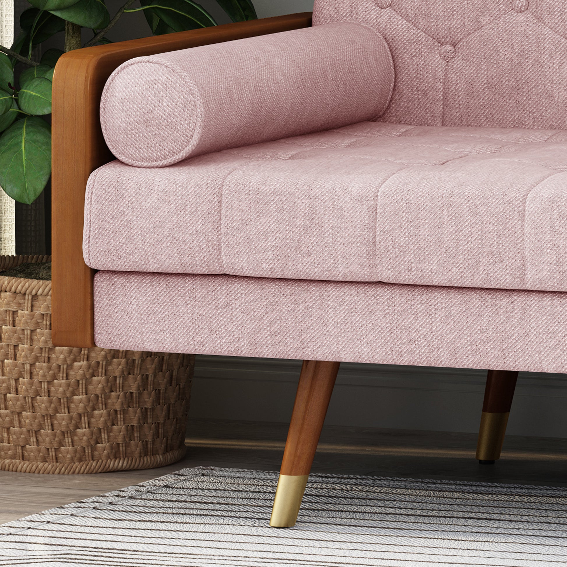 Blush 3 Seat Mid-Century Sofa - Fabric Upholstery for Living Room