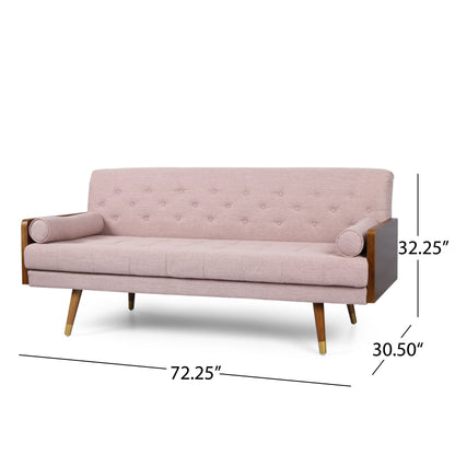 Blush 3 Seat Mid-Century Sofa - Fabric Upholstery for Living Room