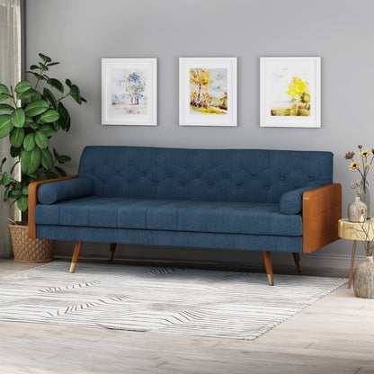 Aidan Mid-Century Sofa - Navy Blue Fabric Comfort