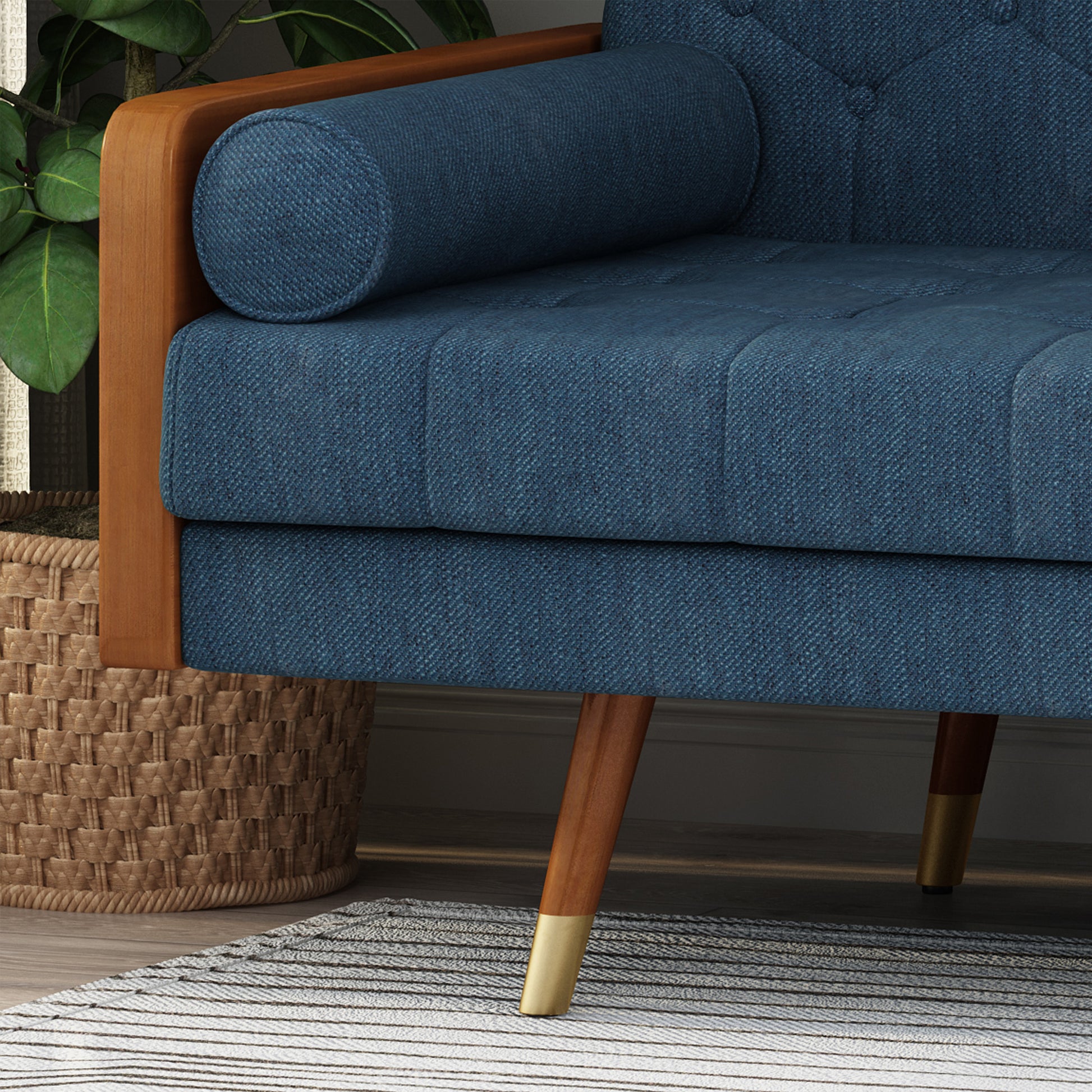 Aidan Mid-Century Sofa - Navy Blue Fabric Comfort