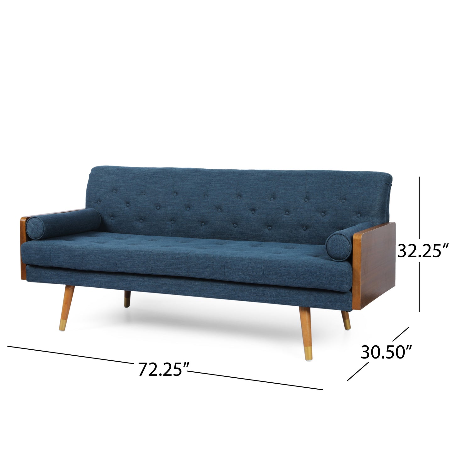 Aidan Mid-Century Sofa - Navy Blue Fabric Comfort