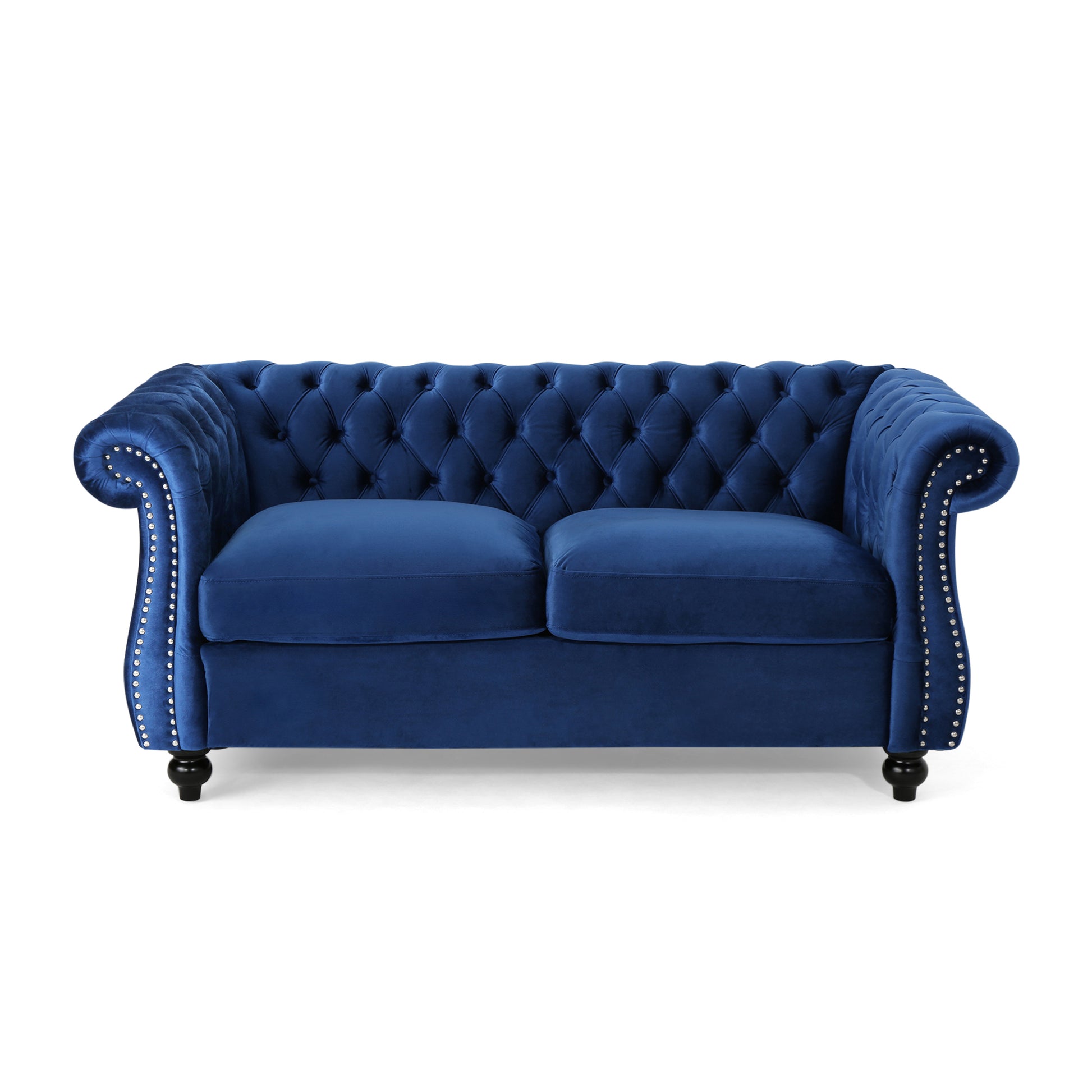 Navy Velvet Chesterfield Loveseat - 61.75" W