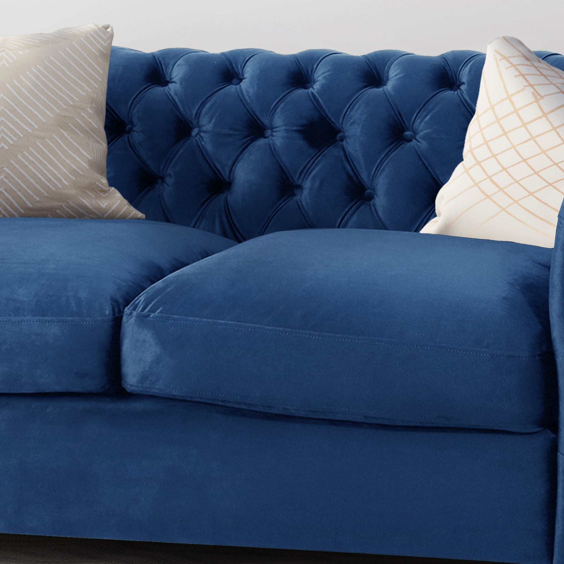 Navy Velvet Chesterfield Loveseat - 61.75" W