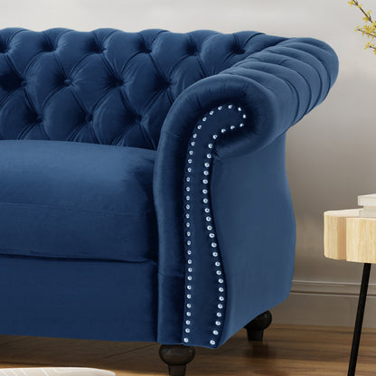 Navy Velvet Chesterfield Loveseat - 61.75" W