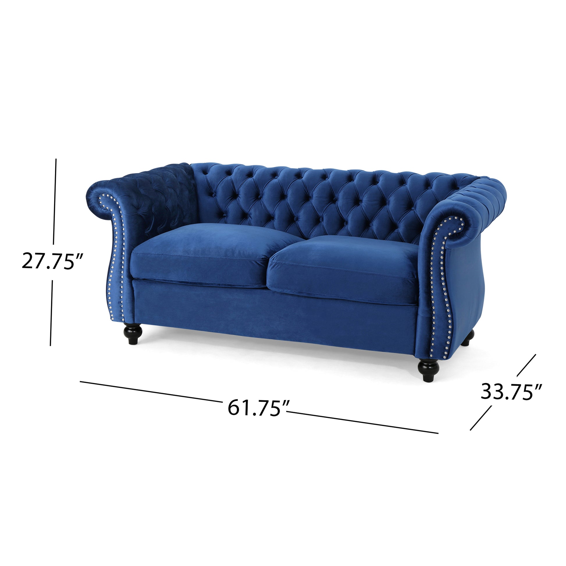 Navy Velvet Chesterfield Loveseat - 61.75" W
