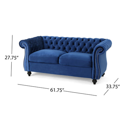 Navy Velvet Chesterfield Loveseat - 61.75" W
