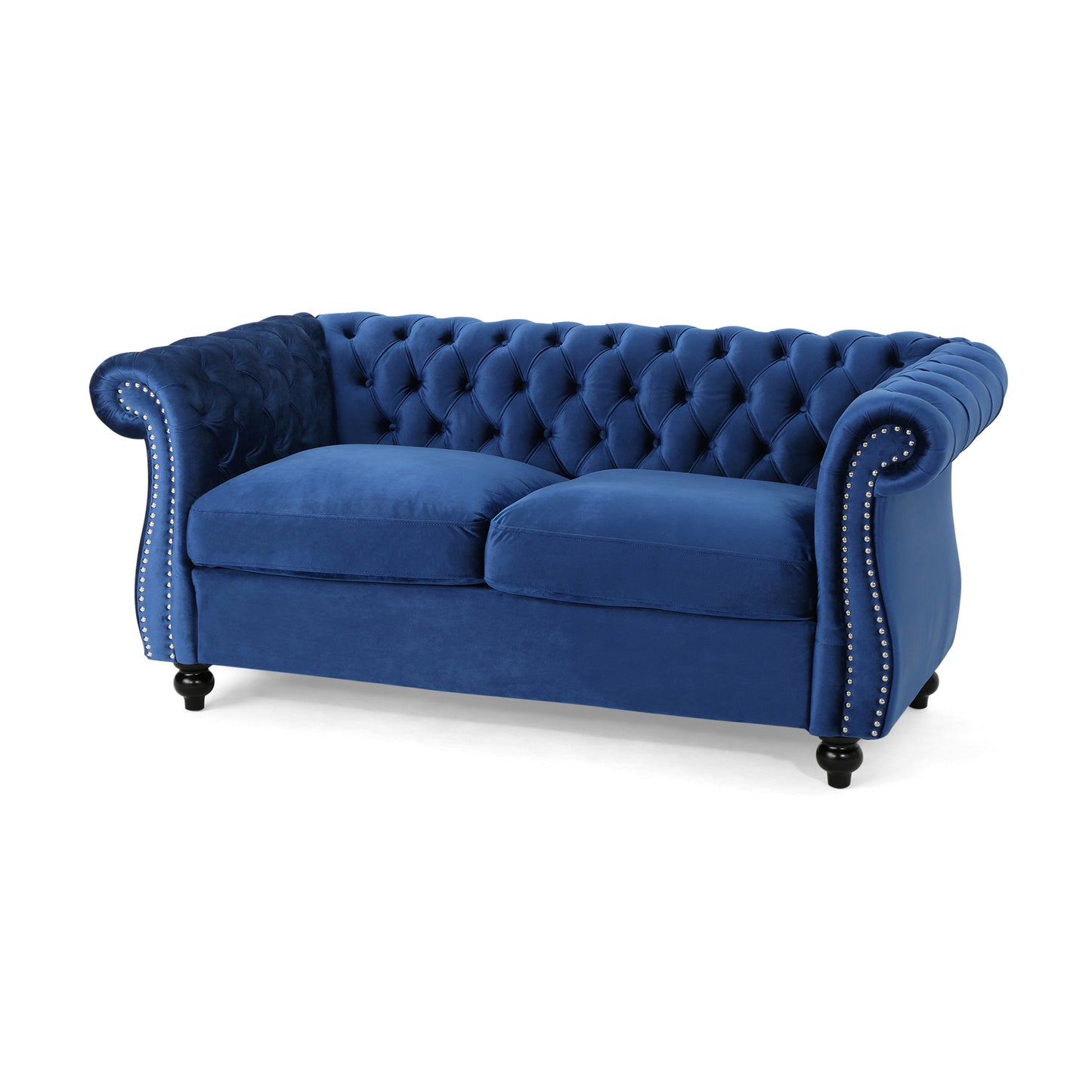 Navy Velvet Chesterfield Loveseat - 61.75" W