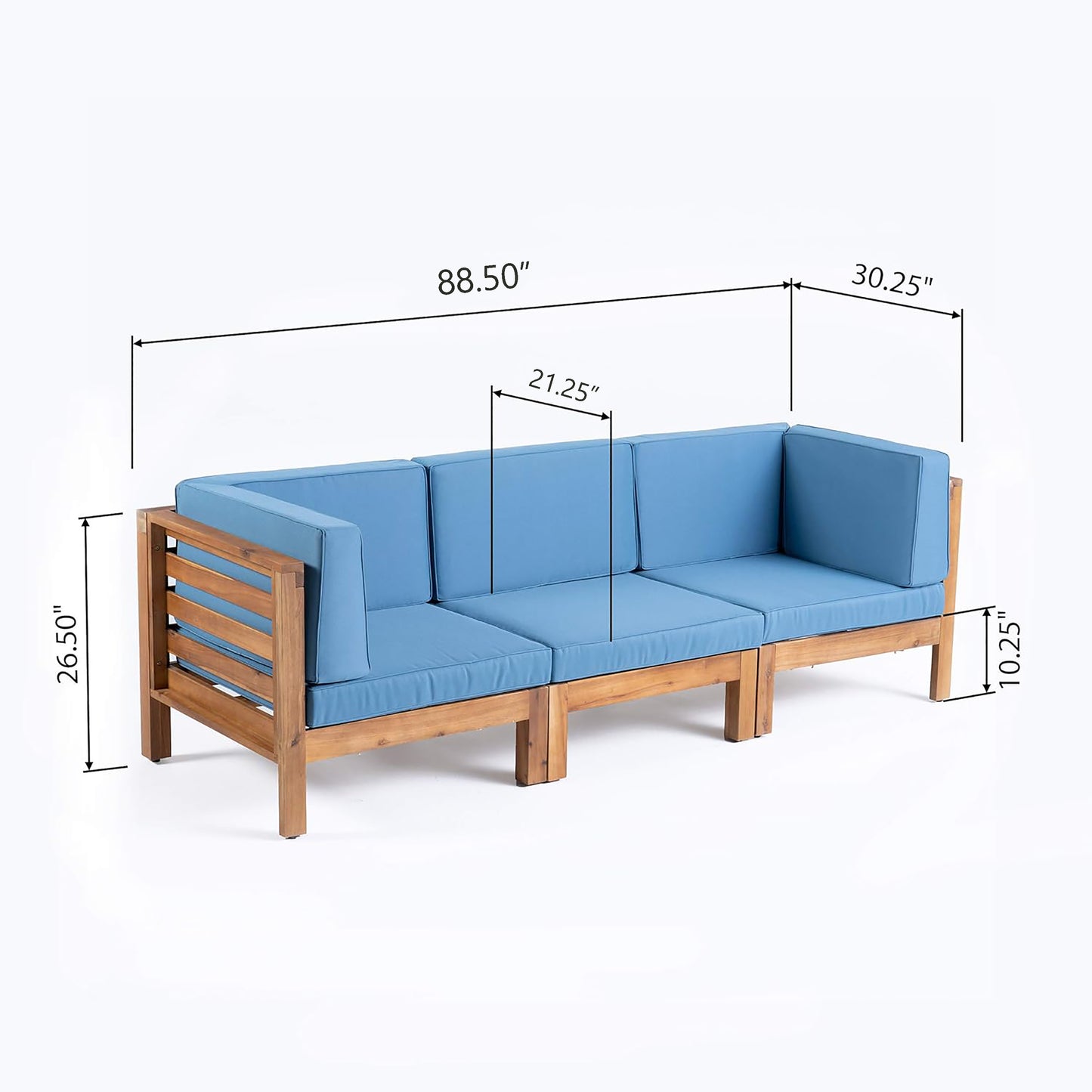 OANA 3-Piece Acacia Wood Sofa Set, Blue - Patio Seating