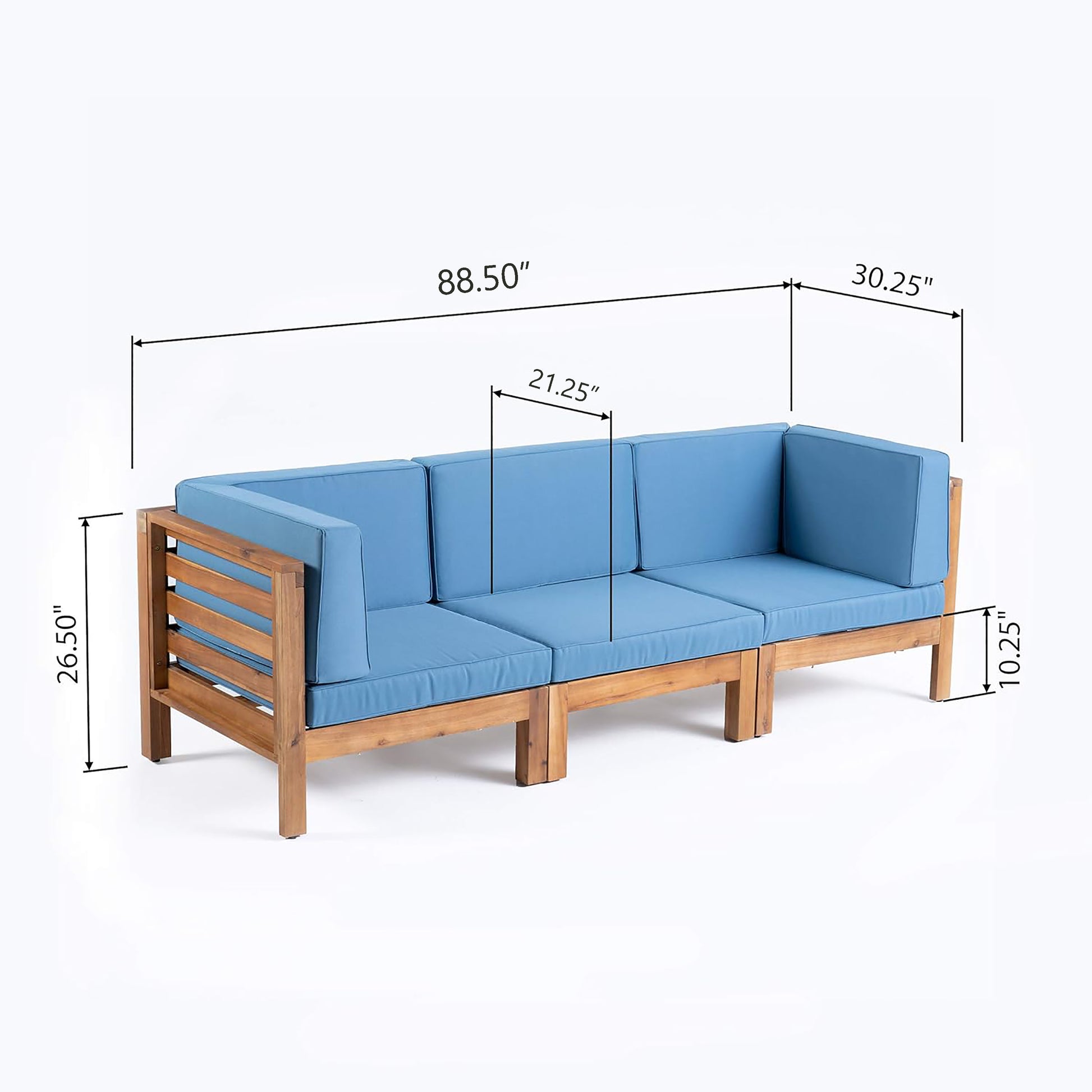 OANA 3-Piece Acacia Wood Sofa Set, Blue - Patio Seating