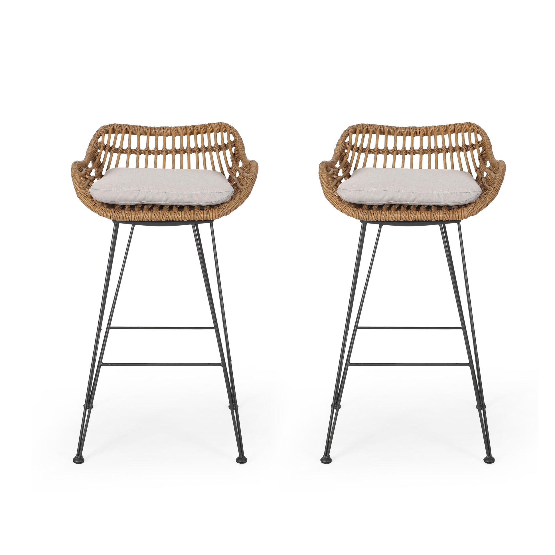 DALE Barstool - Brown & Beige Fabric Patio Seating Set of 2