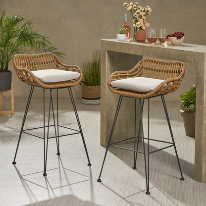 DALE Barstool - Brown & Beige Fabric Patio Seating Set of 2