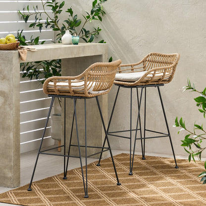 DALE Barstool - Brown & Beige Fabric Patio Seating Set of 2