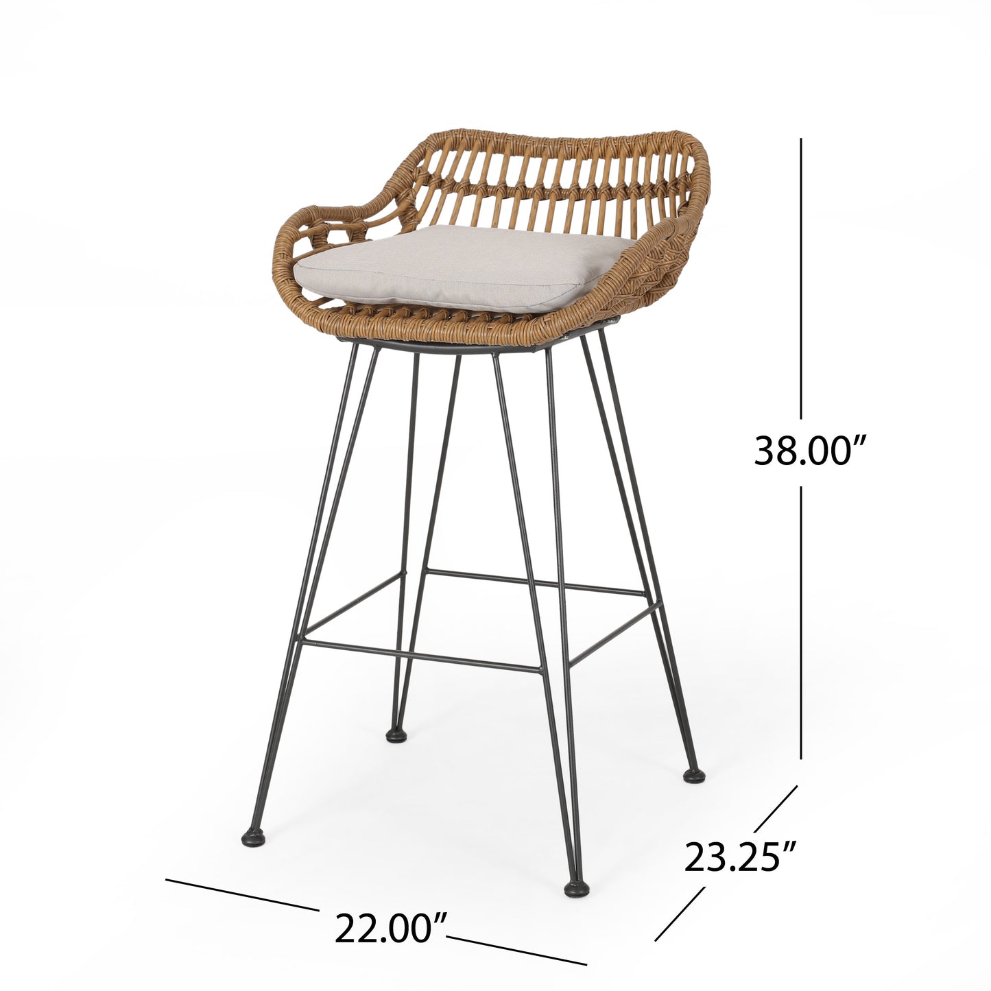 DALE Barstool - Brown & Beige Fabric Patio Seating Set of 2
