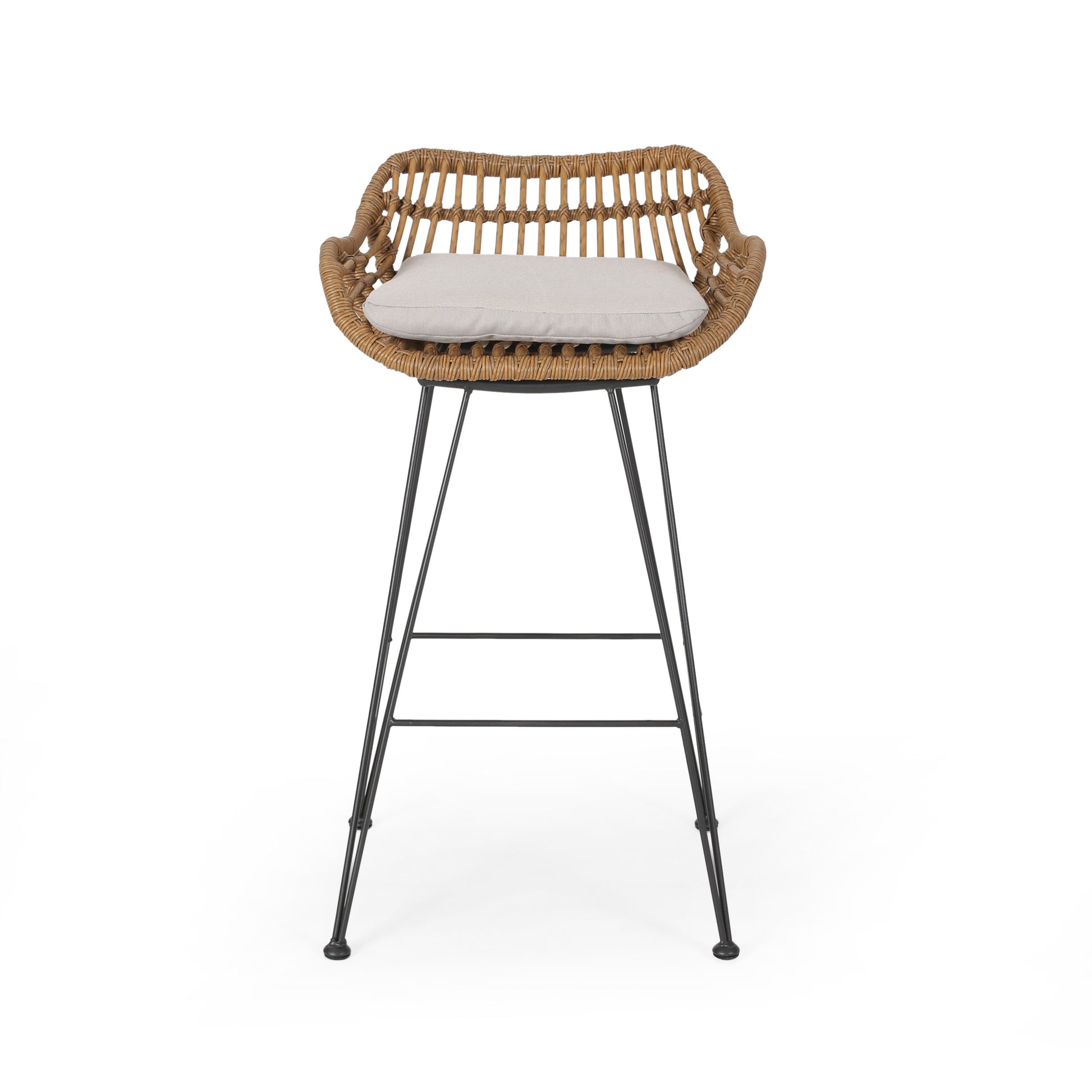 DALE Barstool - Brown & Beige Fabric Patio Seating Set of 2