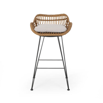 DALE Barstool - Brown & Beige Fabric Patio Seating Set of 2