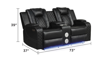 Benz LED Recliner Sofa & Loveseat Set - Black Faux Leather