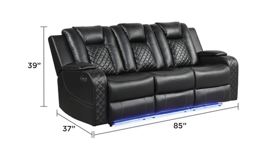Black Faux Leather Reclining Sofa - 85" Contemporary Sofa