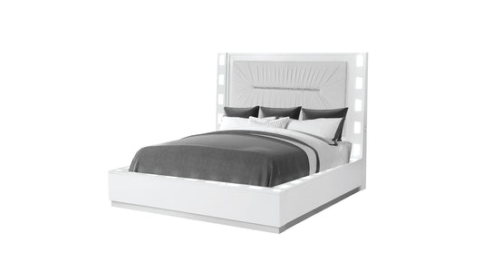 LED Queen Size Bed Made with Wood in Milky White Color