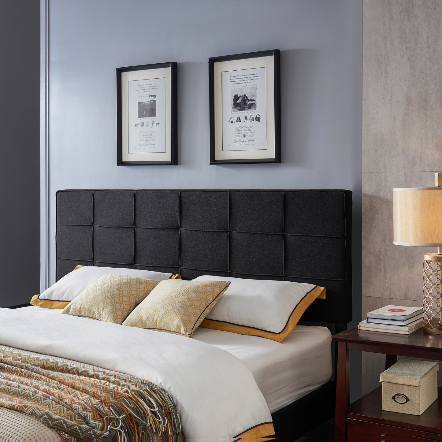 Black California King Headboard - Linen Upholstered Bed Frame
