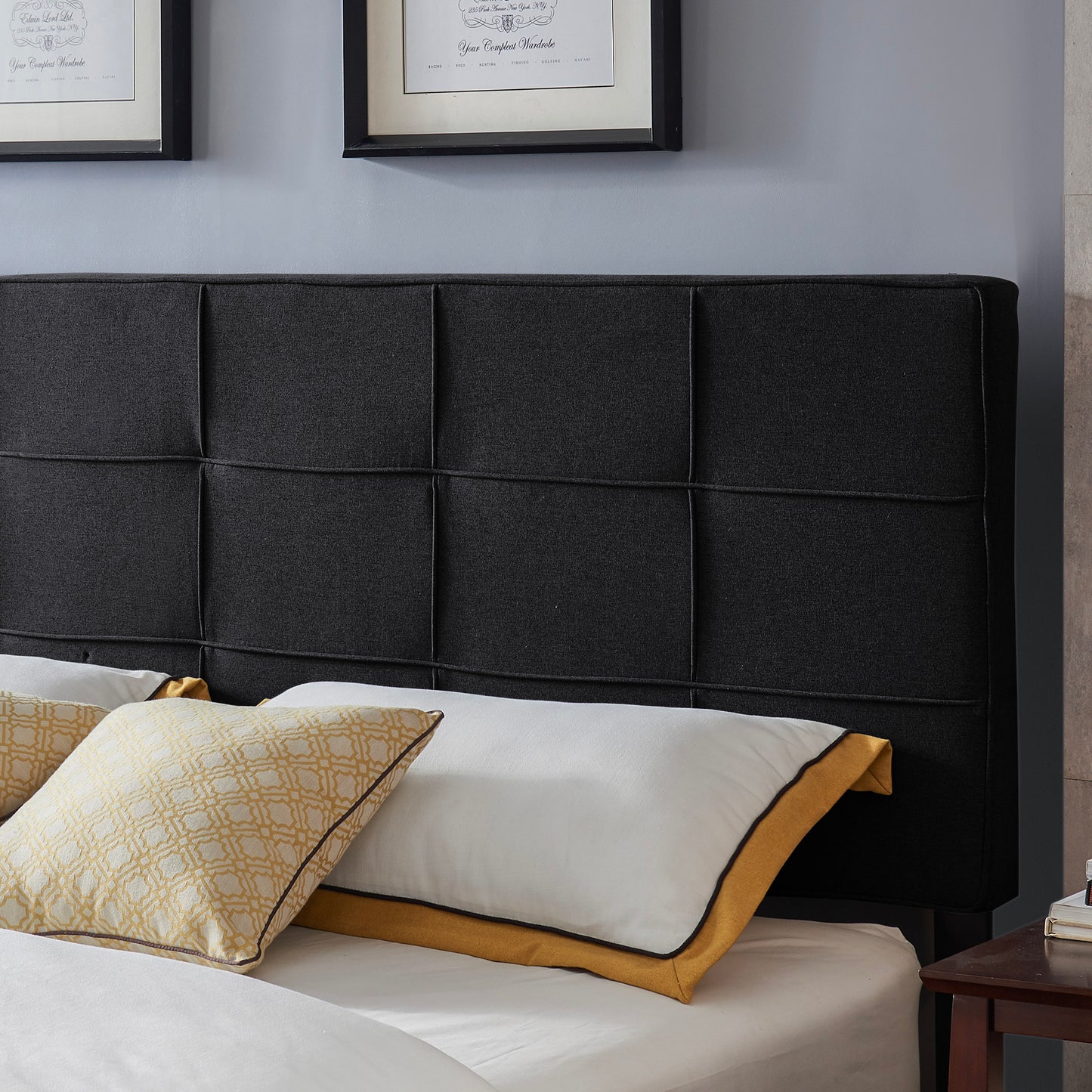Black California King Headboard - Linen Upholstered Bed Frame