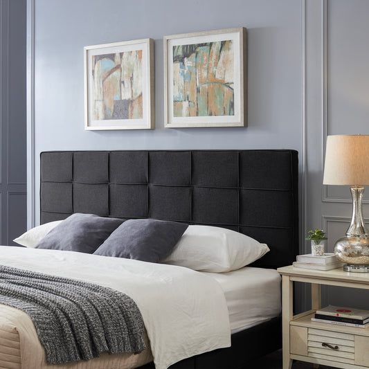 King Size Headboard, Linen Upholstered Headboards with Metal Leg, Square Stitched Design, Adjustable Height Cal King Headboard in Bedroom