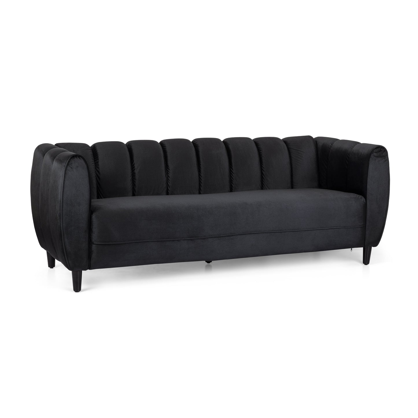 Black Velvet 3-Seater Sofa - Modern Glam Design for Living Room