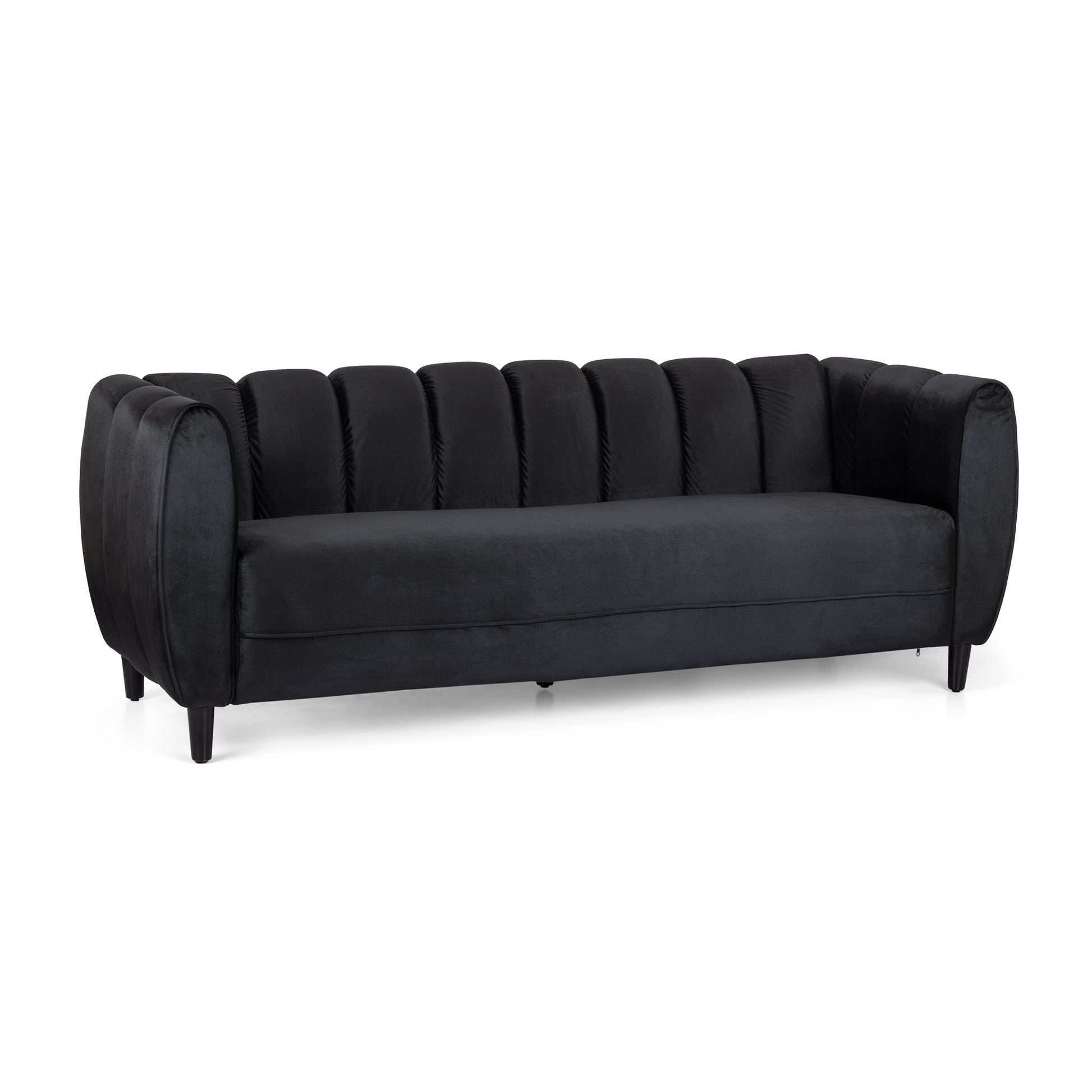 Black Velvet 3-Seater Sofa - Modern Glam Design for Living Room