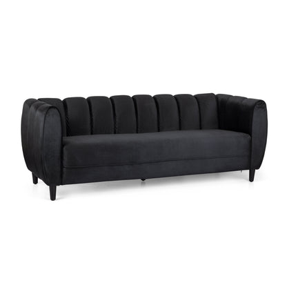 Black Velvet 3-Seater Sofa - Modern Glam Design for Living Room