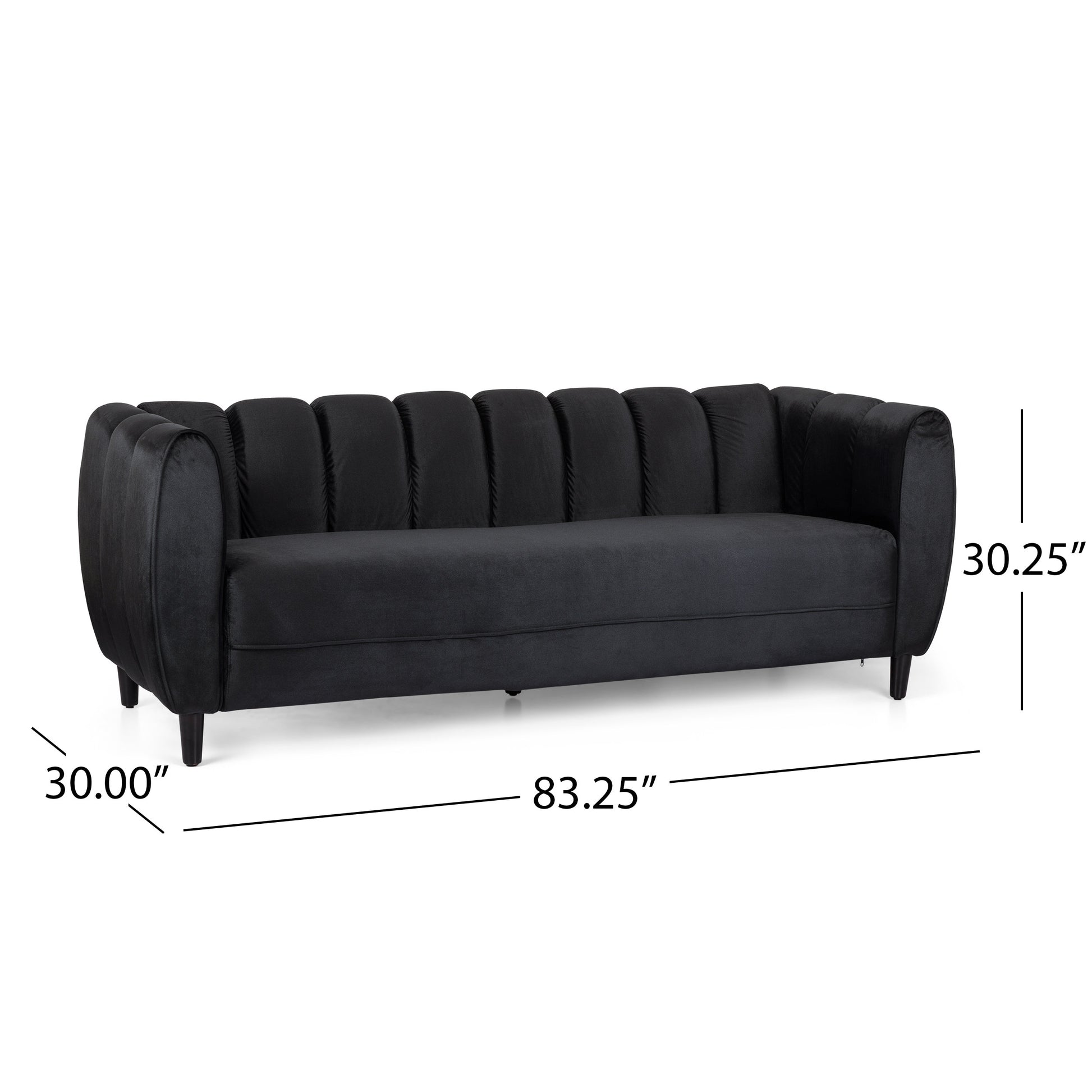 Black Velvet 3-Seater Sofa - Modern Glam Design for Living Room