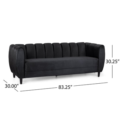 Black Velvet 3-Seater Sofa - Modern Glam Design for Living Room