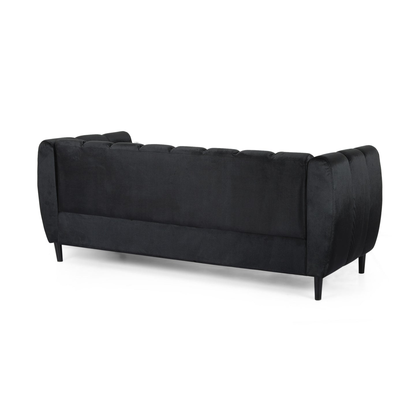 Black Velvet 3-Seater Sofa - Modern Glam Design for Living Room