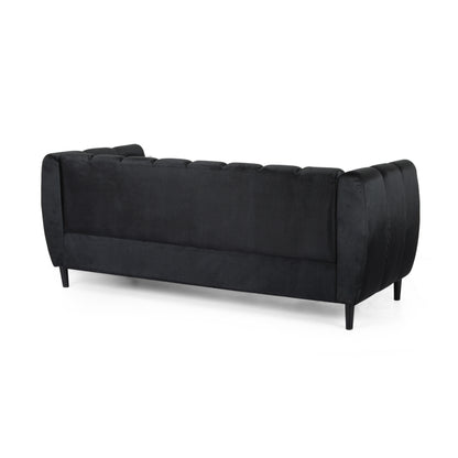 Black Velvet 3-Seater Sofa - Modern Glam Design for Living Room