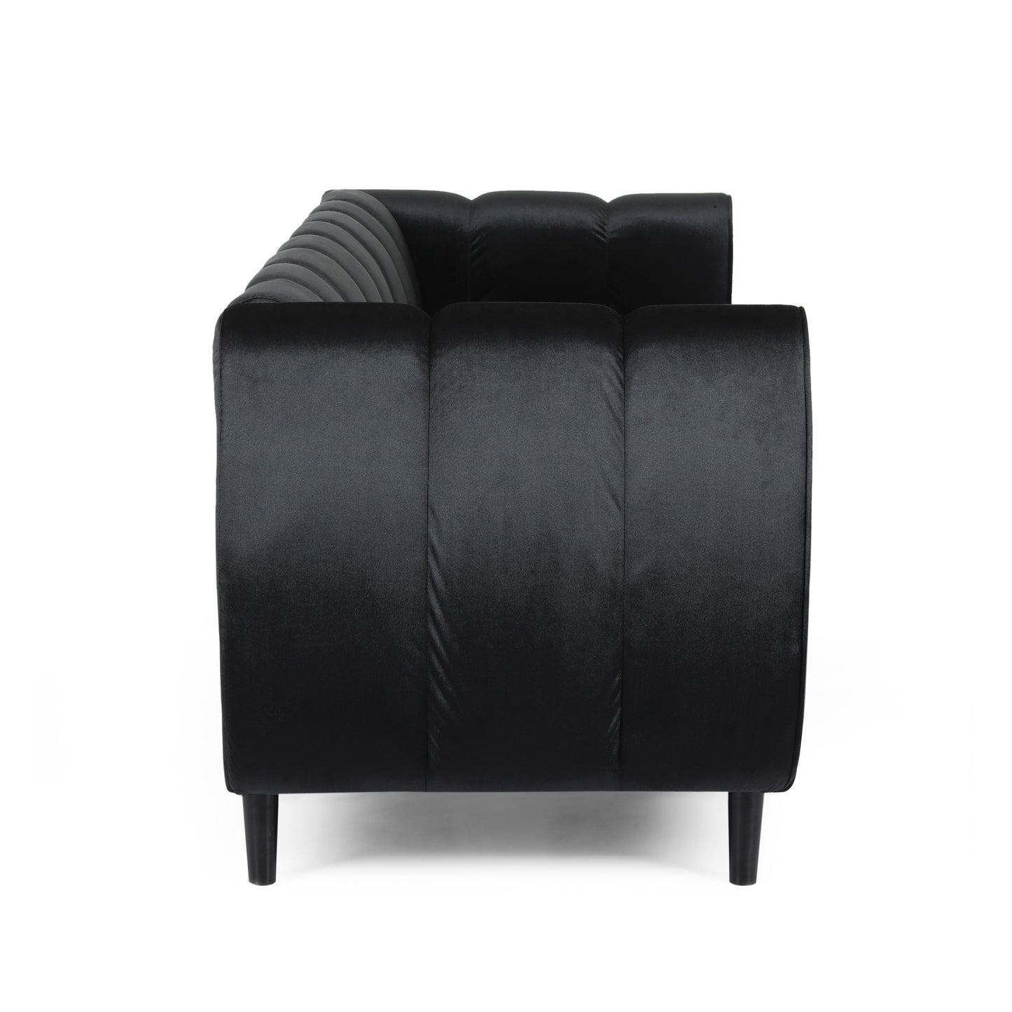 Black Velvet 3-Seater Sofa - Modern Glam Design for Living Room