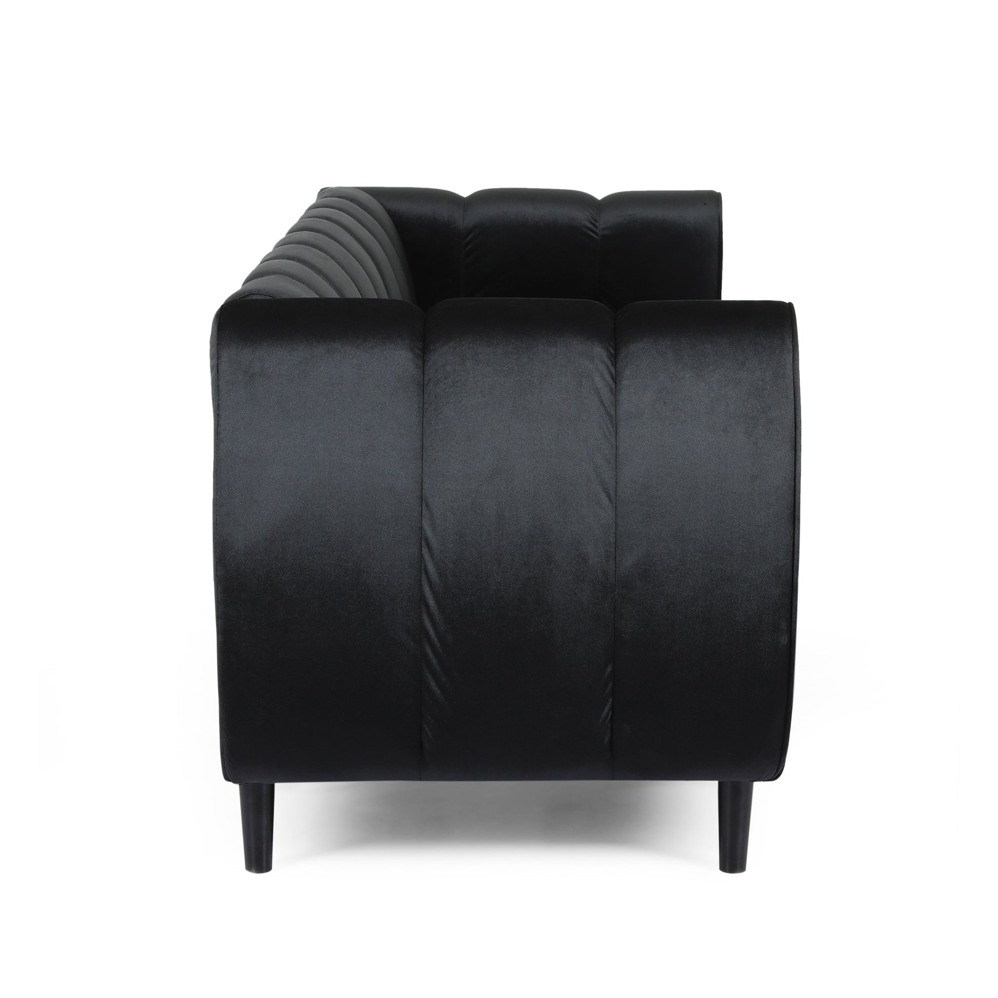 Black Velvet 3-Seater Sofa - Modern Glam Design for Living Room