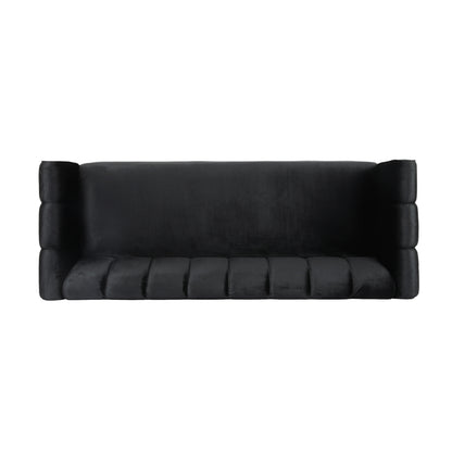 Black Velvet 3-Seater Sofa - Modern Glam Design for Living Room