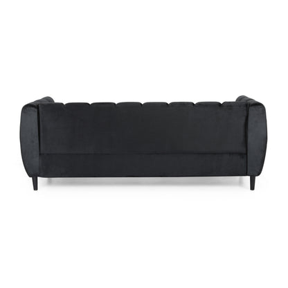 Black Velvet 3-Seater Sofa - Modern Glam Design for Living Room