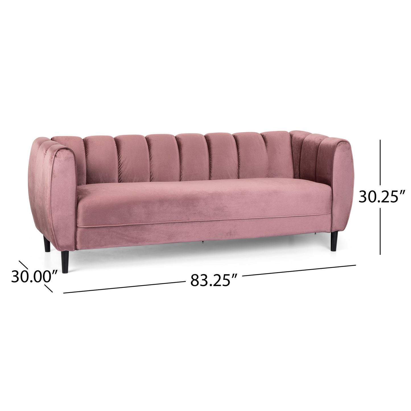 Blush Velvet 3-Seater Sofa - 83.25" Wide for Living Room