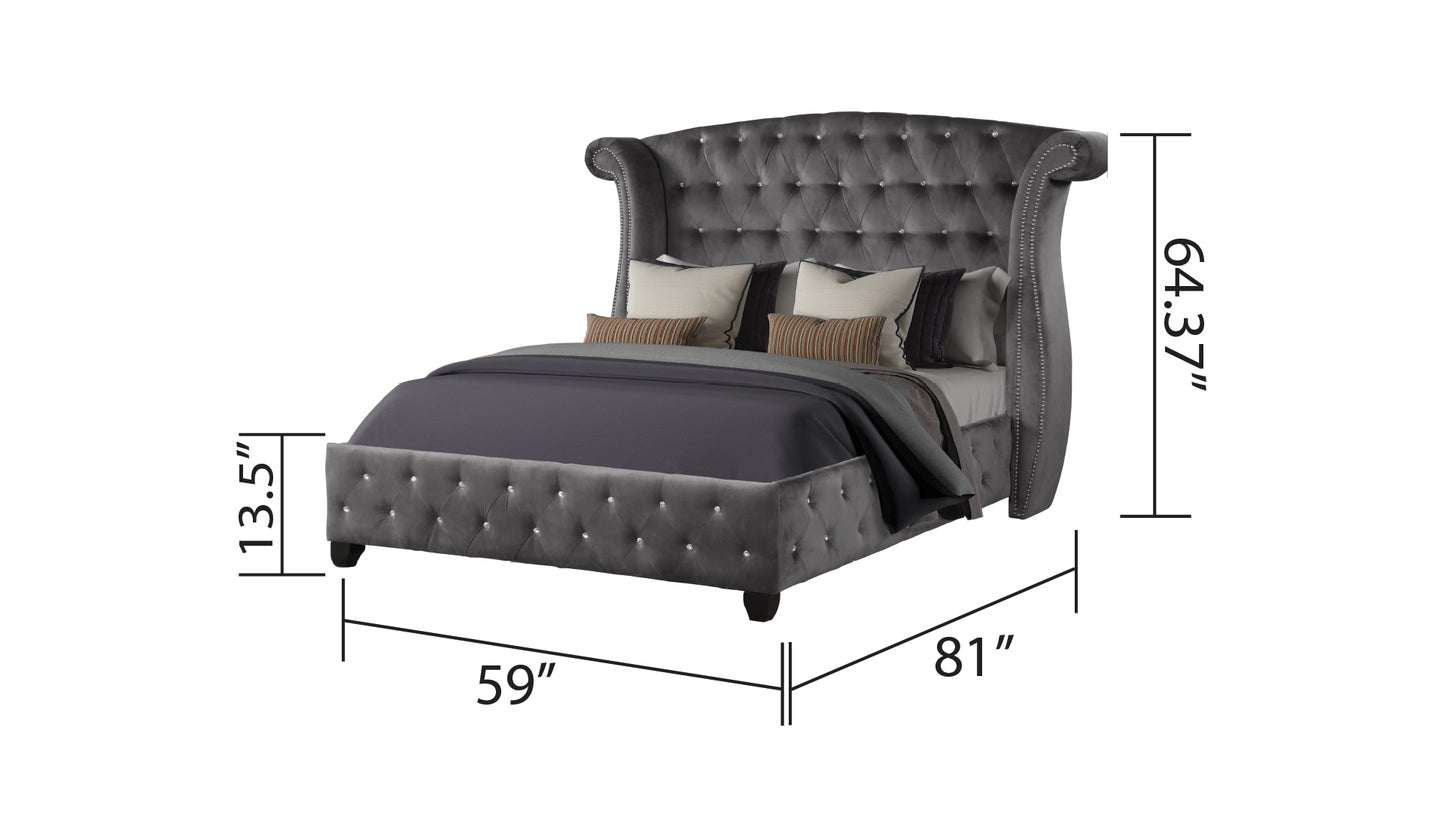 Gray Full Bed Frame - Modern Wood Upholstered Bed