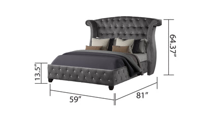 Gray Full Bed Frame - Modern Wood Upholstered Bed