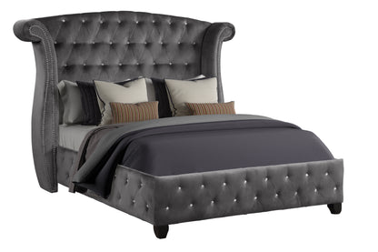 Gray Full Bed Frame - Modern Wood Upholstered Bed