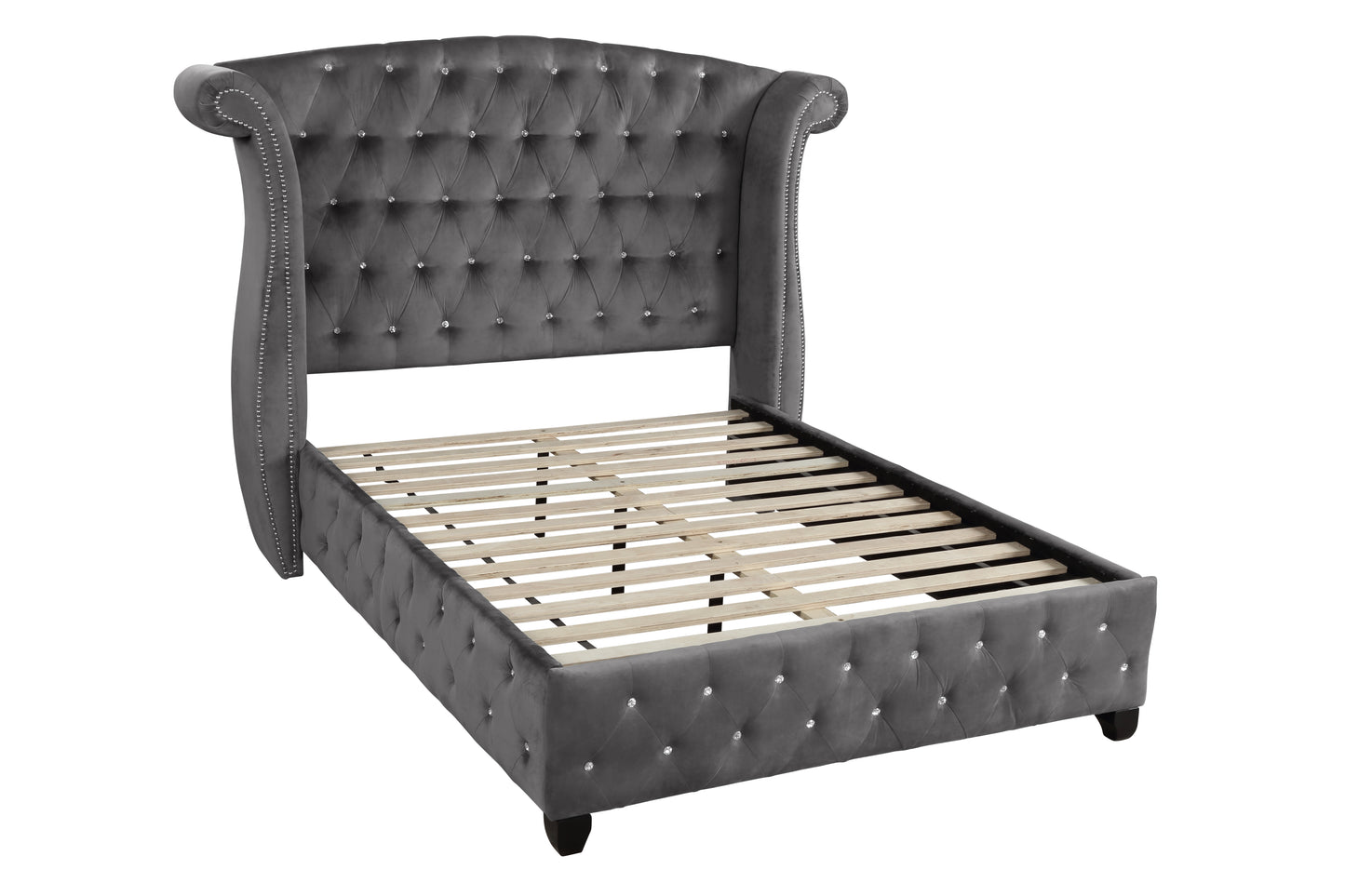 Gray Full Bed Frame - Modern Wood Upholstered Bed