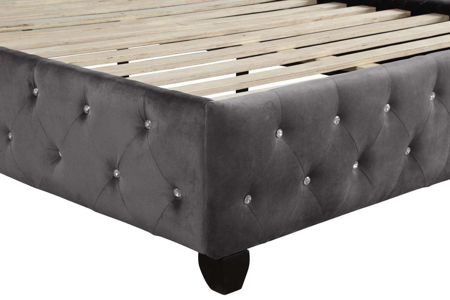 Gray Full Bed Frame - Modern Wood Upholstered Bed