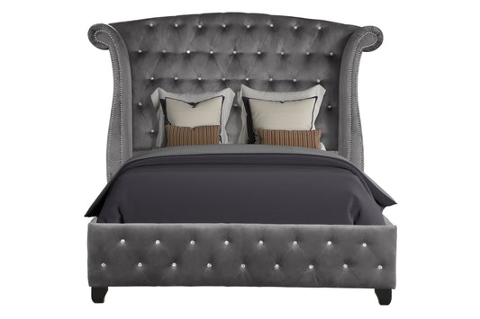 SOPHIA Crystal Tufted Full Bed Made With Wood In Color Gray