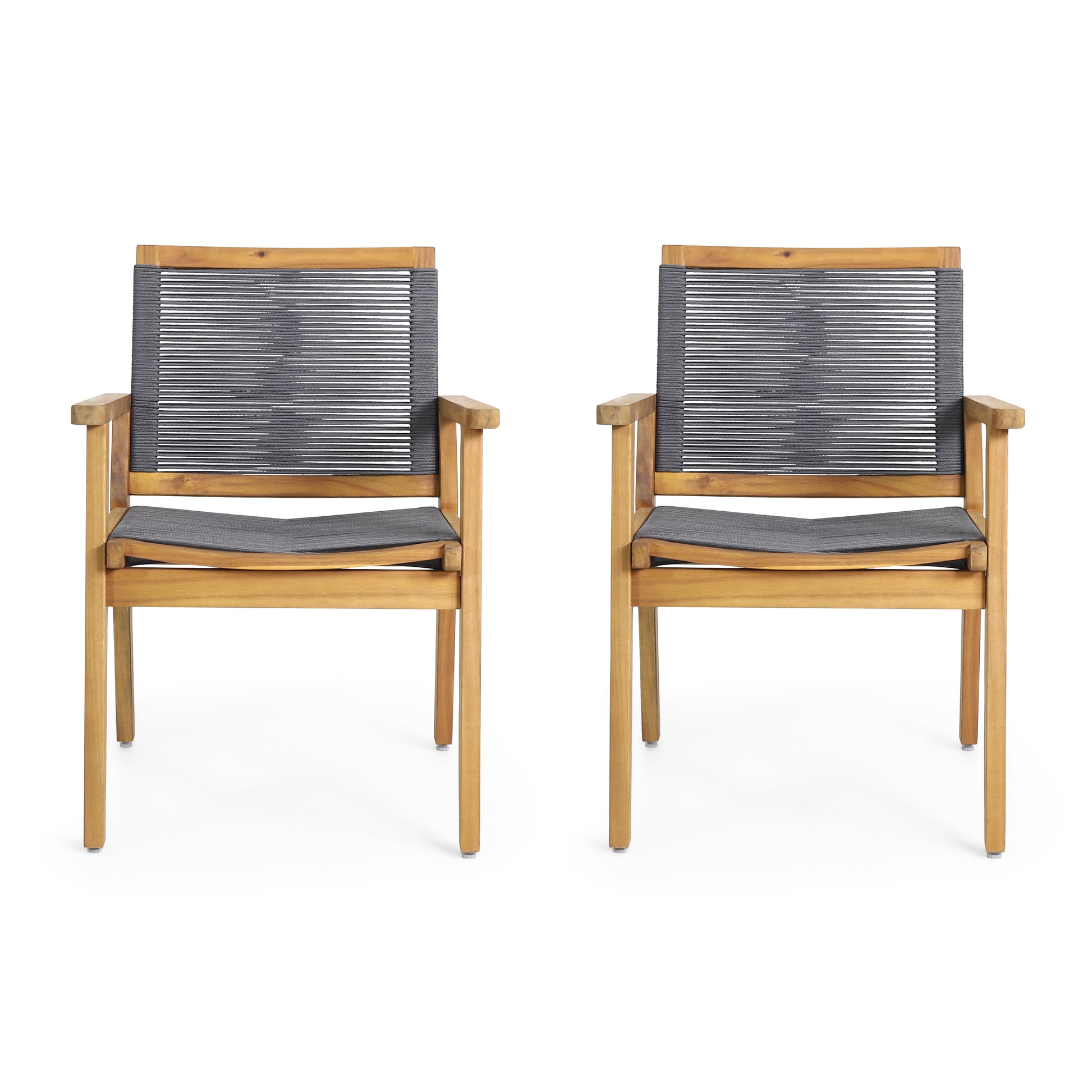 Dark Grey Acacia Wood Patio Chairs - Set of 2