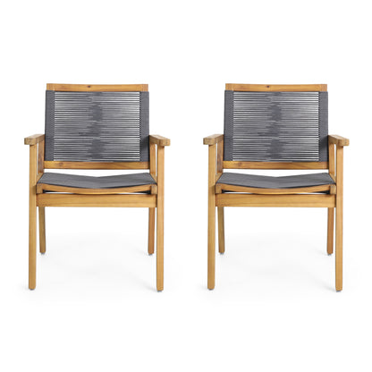 Dark Grey Acacia Wood Patio Chairs - Set of 2