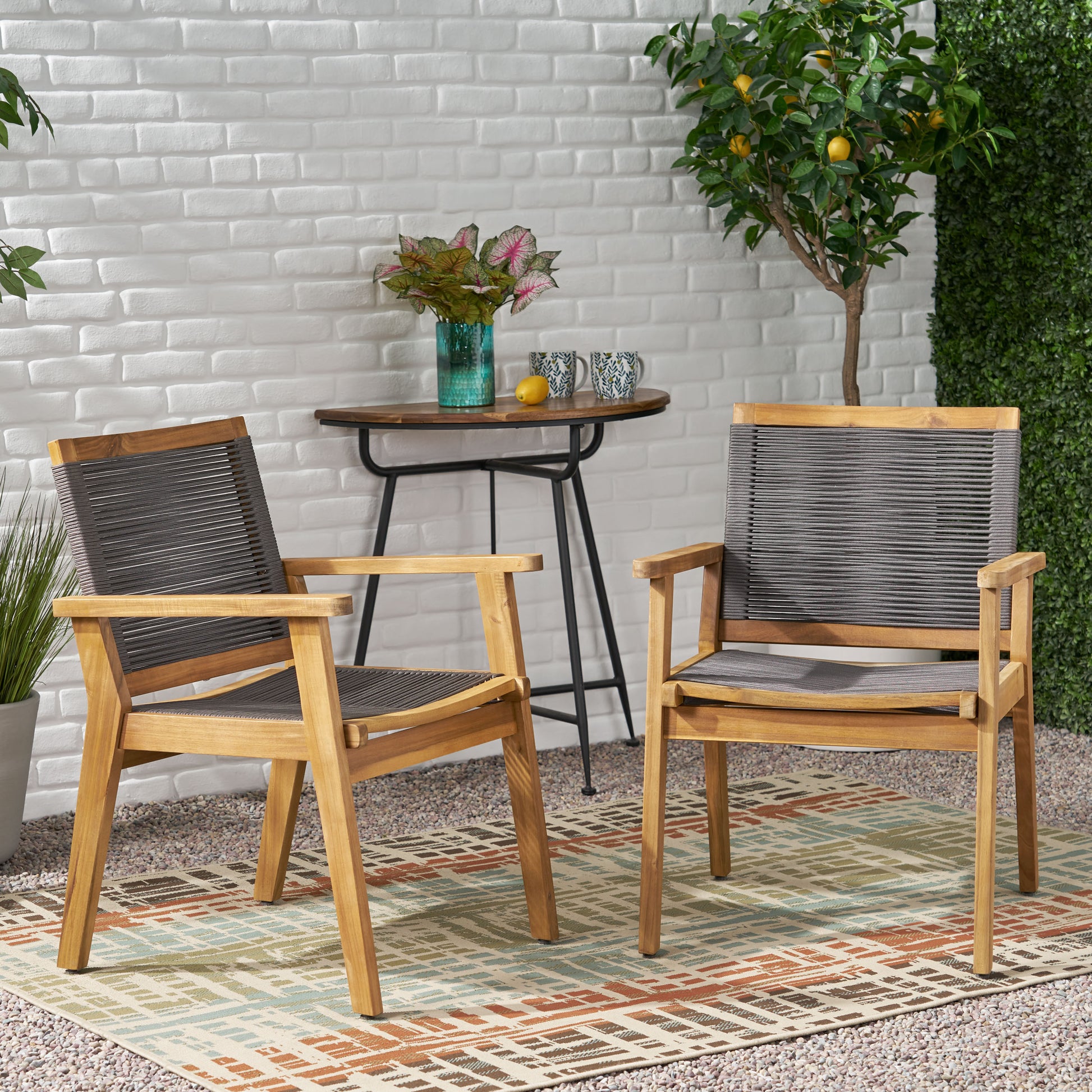 Dark Grey Acacia Wood Patio Chairs - Set of 2