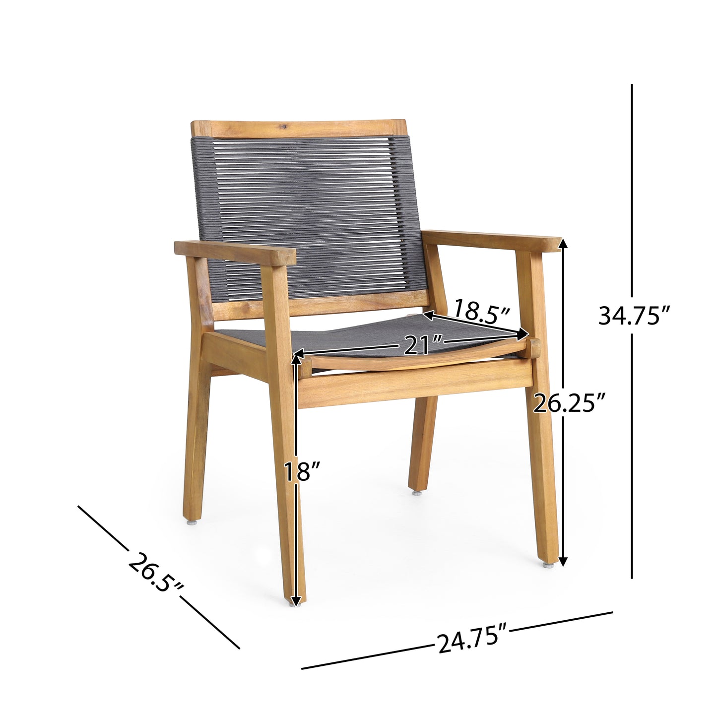 Dark Grey Acacia Wood Patio Chairs - Set of 2