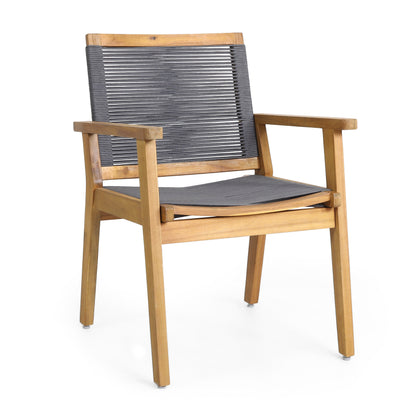 Dark Grey Acacia Wood Patio Chairs - Set of 2