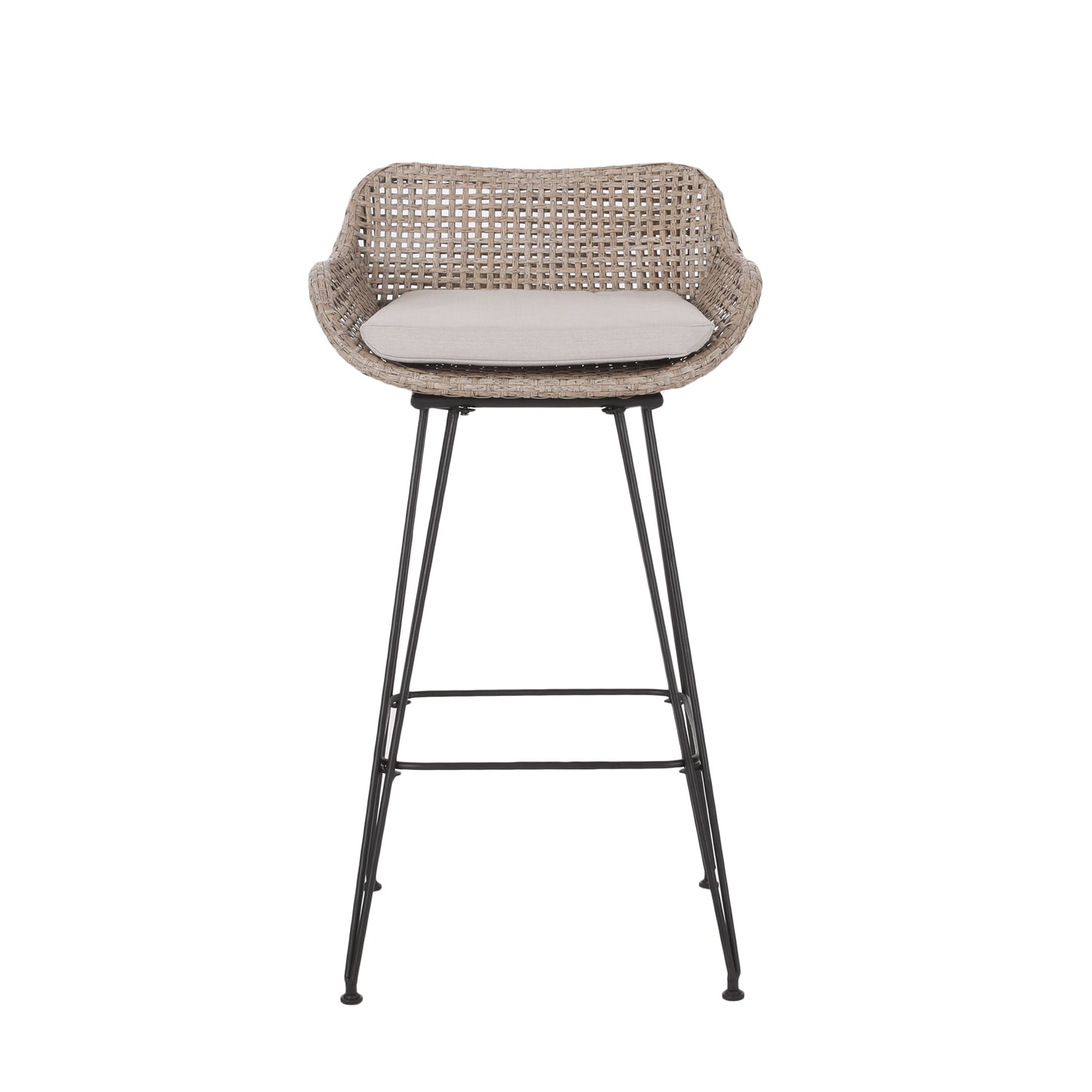 Brown Rattan Bar Stools Set of 2 with Cushions